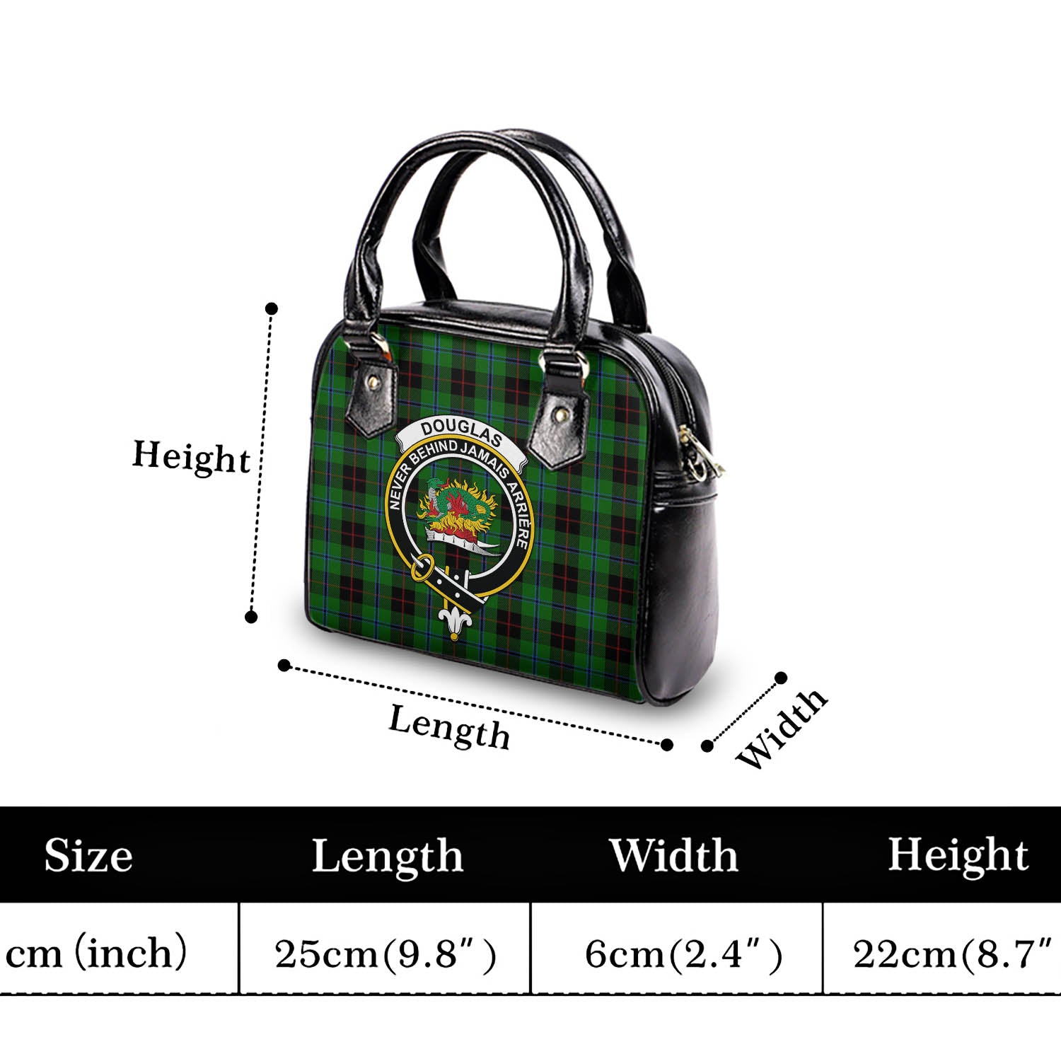 Douglas Black Tartan Shoulder Handbags with Family Crest - Tartanvibesclothing