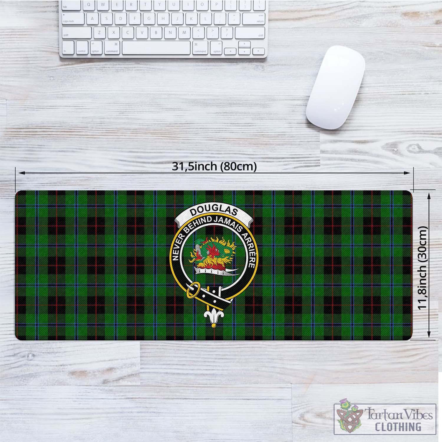 Tartan Vibes Clothing Douglas Black Tartan Mouse Pad with Family Crest