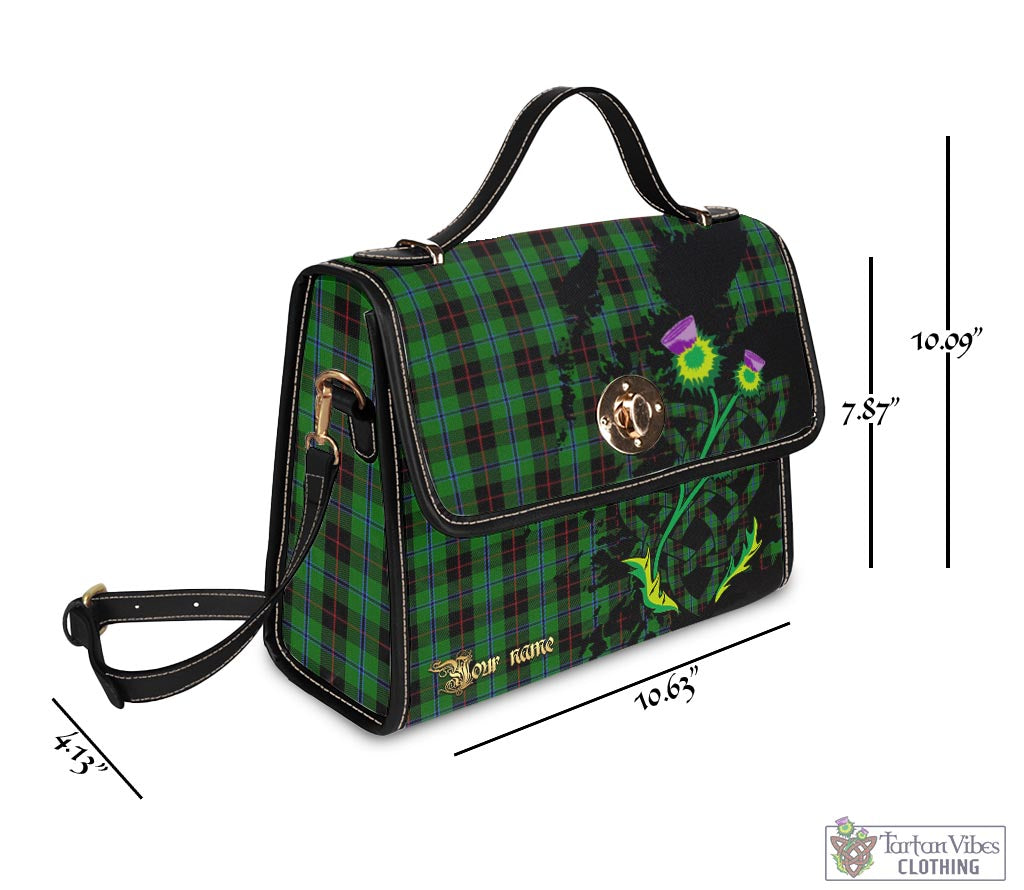 Tartan Vibes Clothing Douglas Black Tartan Waterproof Canvas Bag with Scotland Map and Thistle Celtic Accents