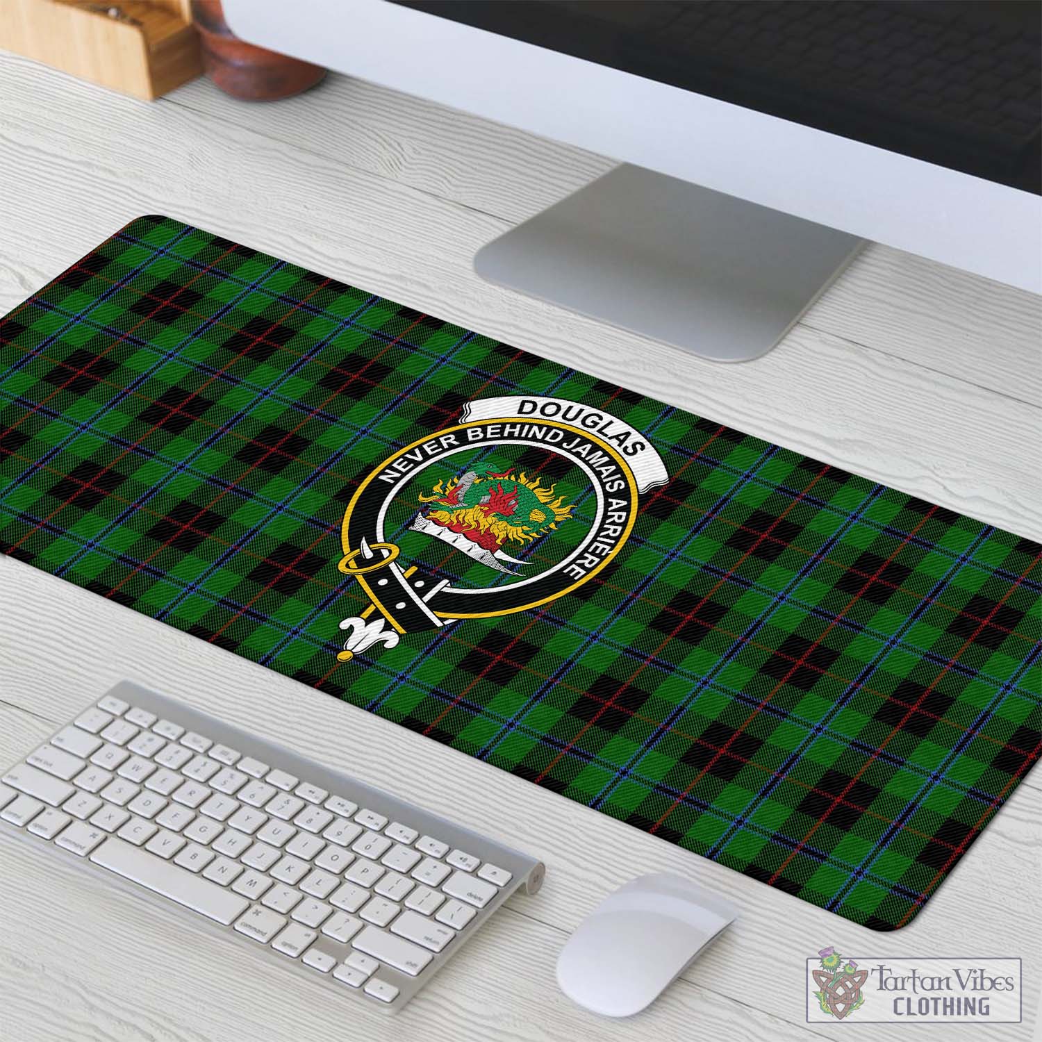 Tartan Vibes Clothing Douglas Black Tartan Mouse Pad with Family Crest