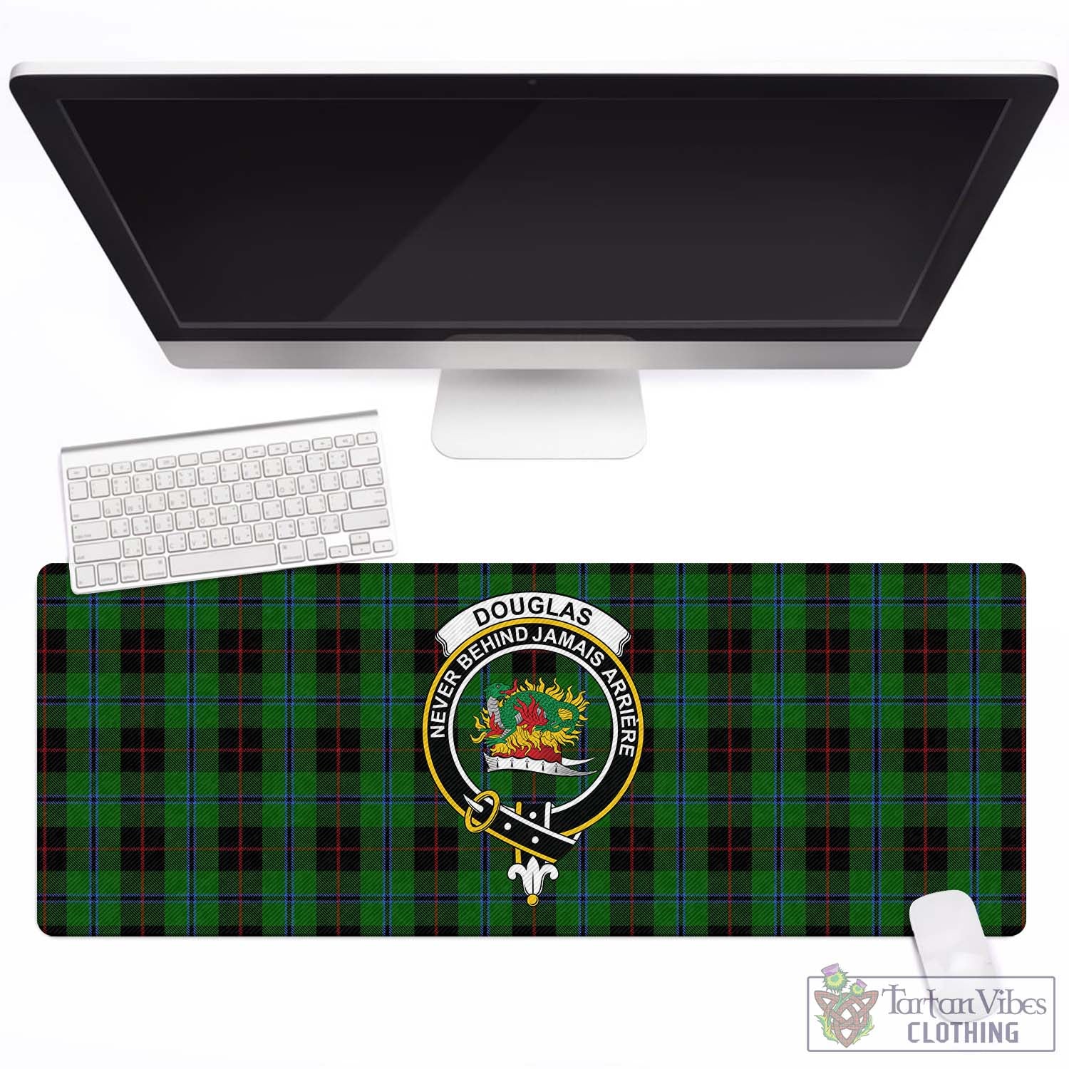 Tartan Vibes Clothing Douglas Black Tartan Mouse Pad with Family Crest