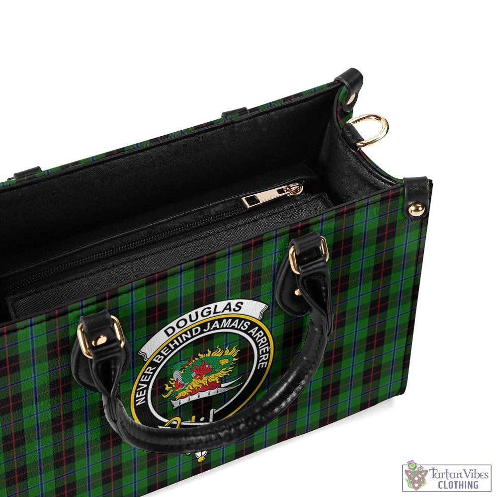 Tartan Vibes Clothing Douglas Black Tartan Luxury Leather Handbags with Family Crest