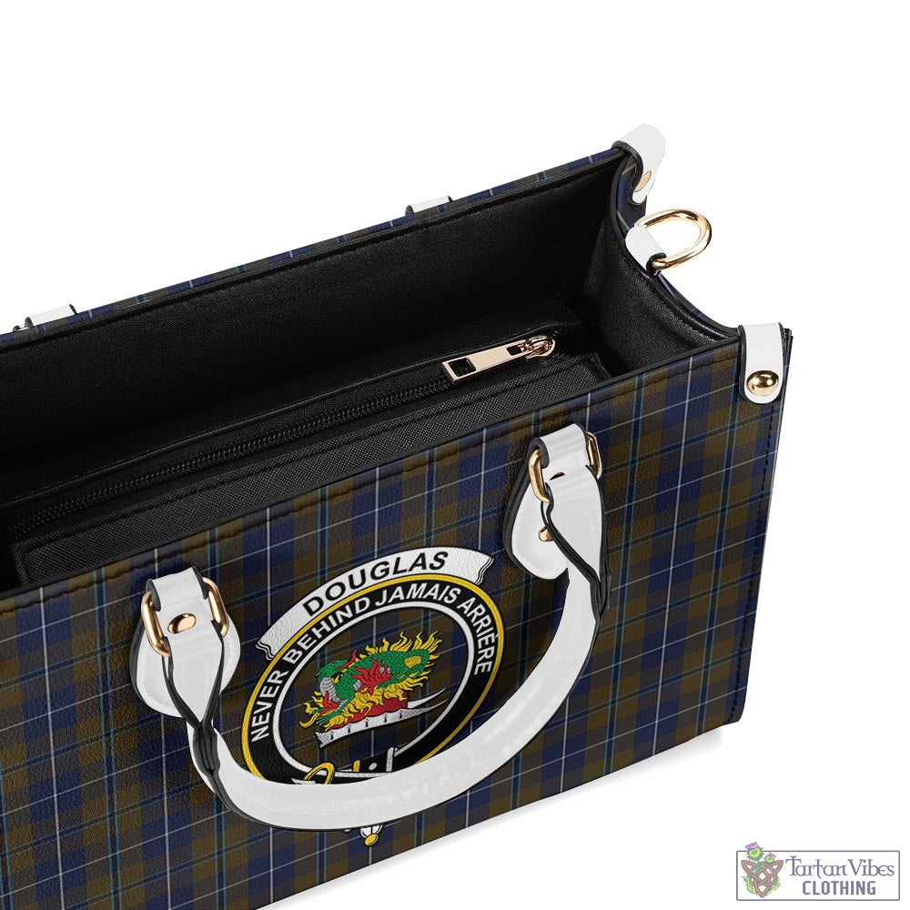 Tartan Vibes Clothing Douglas Brown Tartan Luxury Leather Handbags with Family Crest