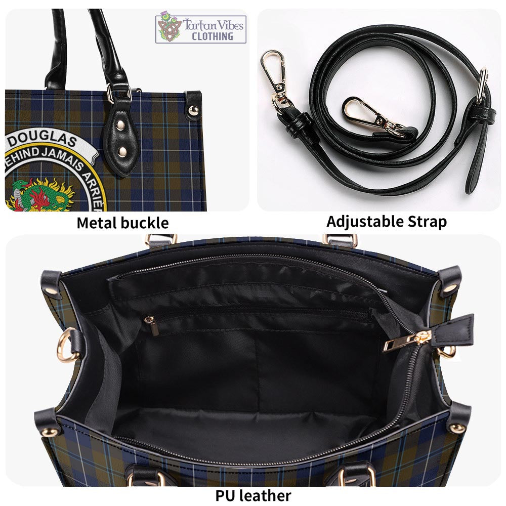 Tartan Vibes Clothing Douglas Brown Tartan Luxury Leather Handbags with Family Crest