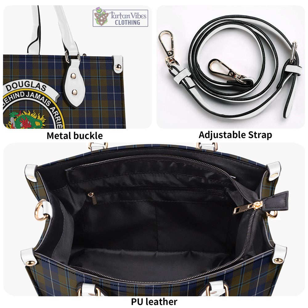 Tartan Vibes Clothing Douglas Brown Tartan Luxury Leather Handbags with Family Crest