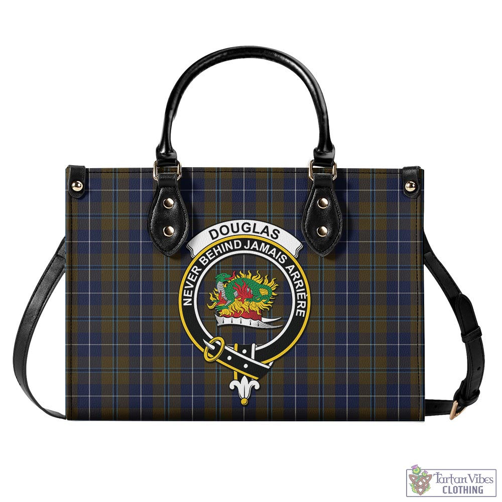 Tartan Vibes Clothing Douglas Brown Tartan Luxury Leather Handbags with Family Crest