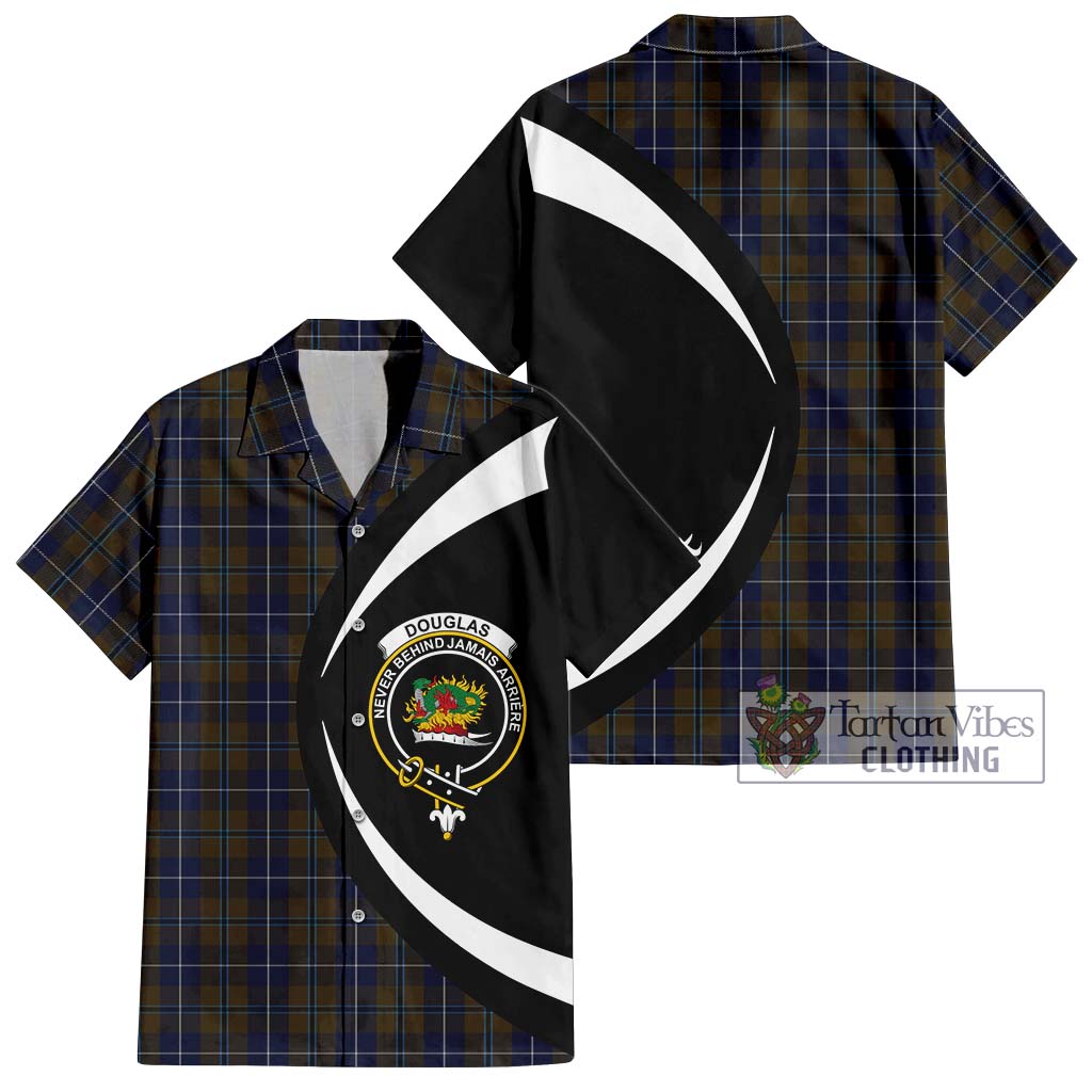 Douglas Brown Tartan Short Sleeve Button Up with Family Crest Circle Style Kid - Tartan Vibes Clothing