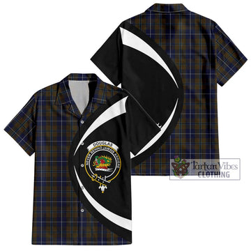 Douglas Brown Tartan Short Sleeve Button Up with Family Crest Circle Style