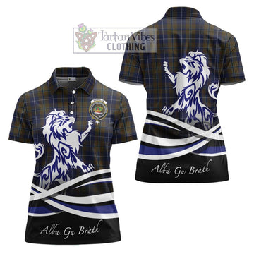 Douglas Brown Tartan Women's Polo Shirt with Alba Gu Brath Regal Lion Emblem