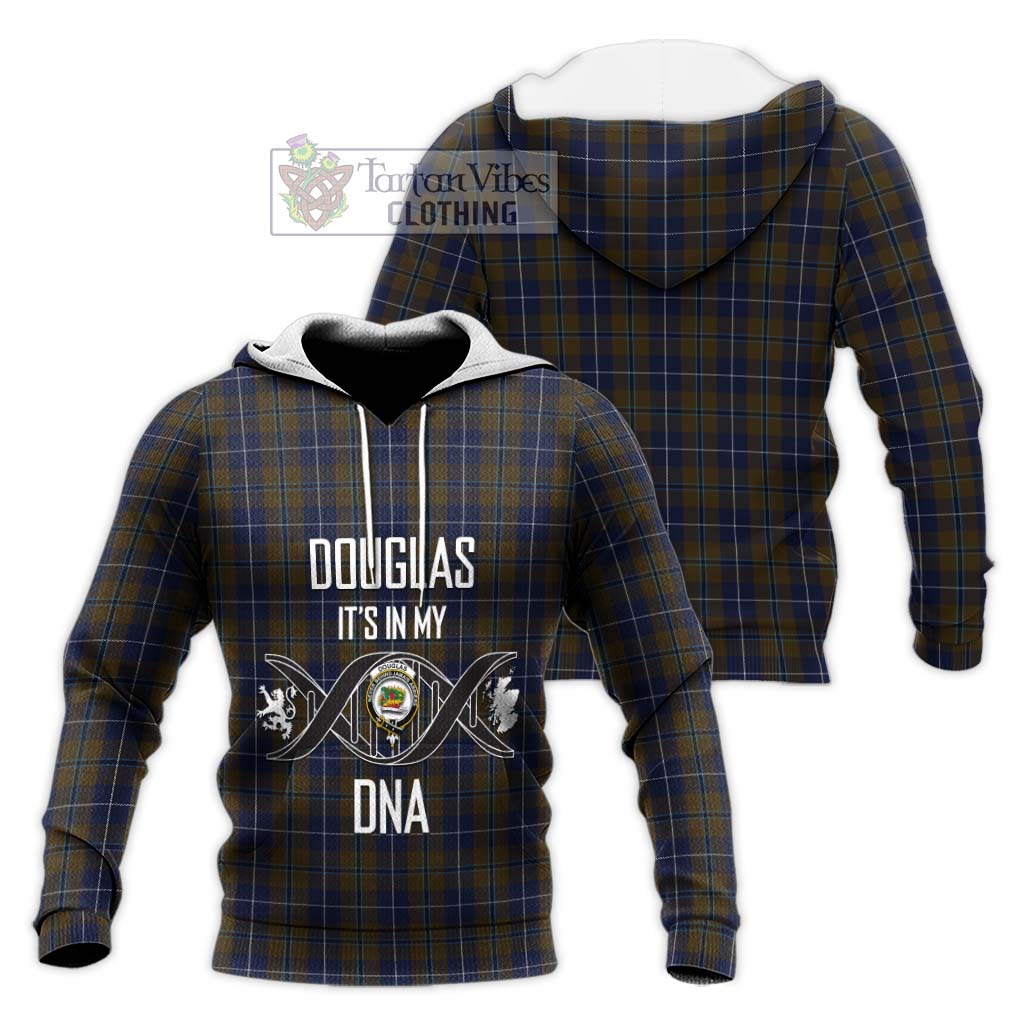 Tartan Vibes Clothing Douglas Brown Tartan Knitted Hoodie with Family Crest DNA In Me Style