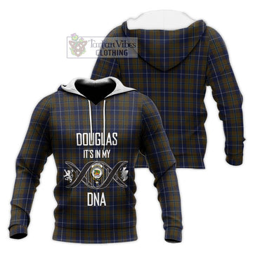 Douglas Brown Tartan Knitted Hoodie with Family Crest DNA In Me Style