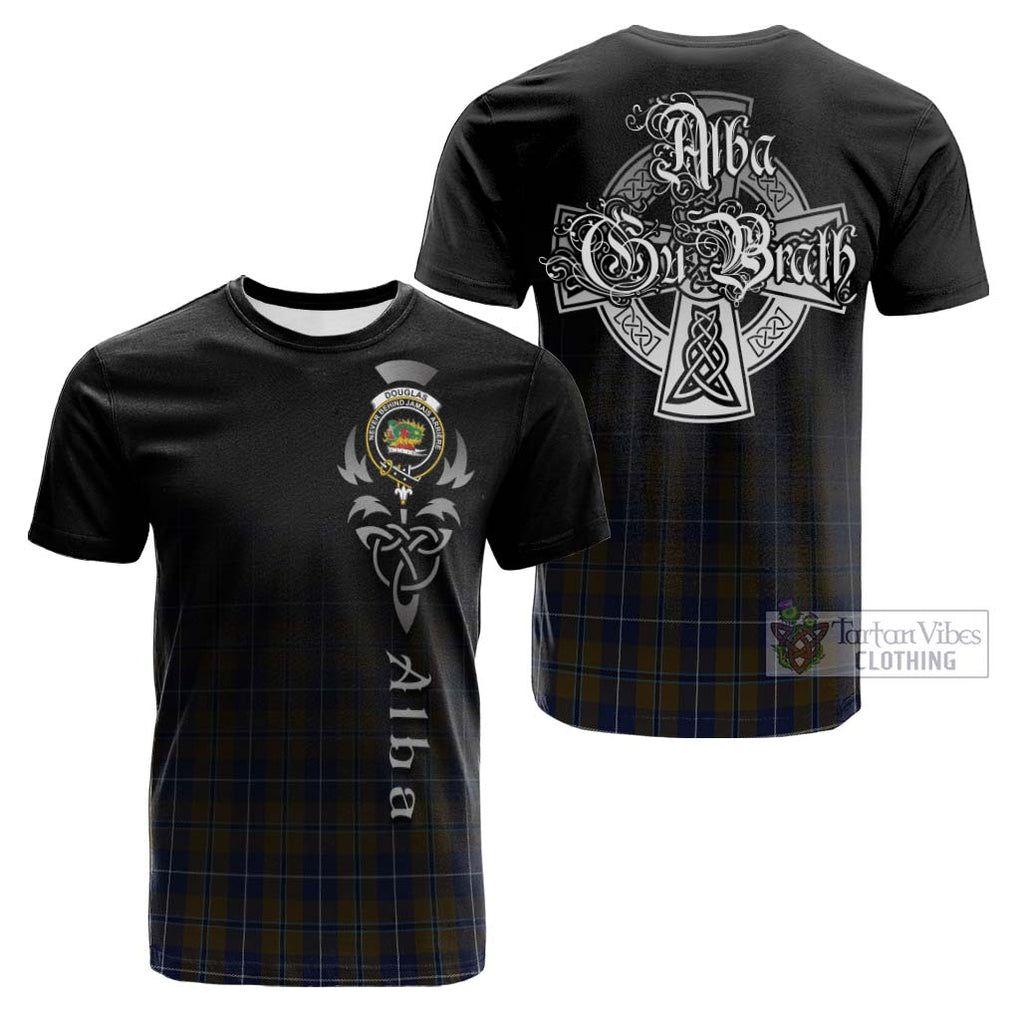 Tartan Vibes Clothing Douglas Brown Tartan Cotton T-shirt Featuring Alba Gu Brath Family Crest Celtic Inspired