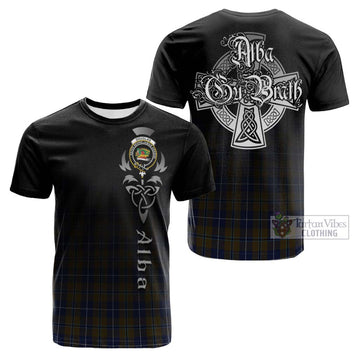 Douglas Brown Tartan Cotton T-shirt Featuring Alba Gu Brath Family Crest Celtic Inspired