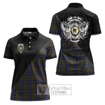 Douglas Brown Tartan Women's Polo Shirt with Family Crest and Military Logo Style