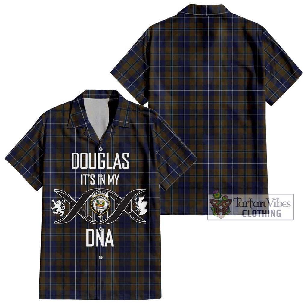 Douglas Brown Tartan Short Sleeve Button Shirt with Family Crest DNA In Me Style Kid - Tartanvibesclothing Shop