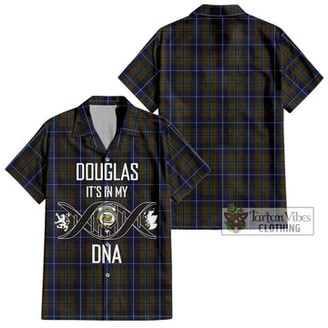 Douglas Brown Tartan Short Sleeve Button Shirt with Family Crest DNA In Me Style