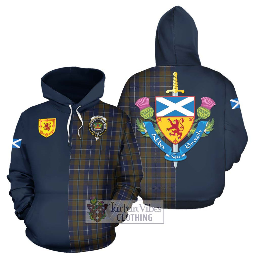 Tartan Vibes Clothing Douglas Brown Tartan Hoodie with Scottish Lion Royal Arm Half Style