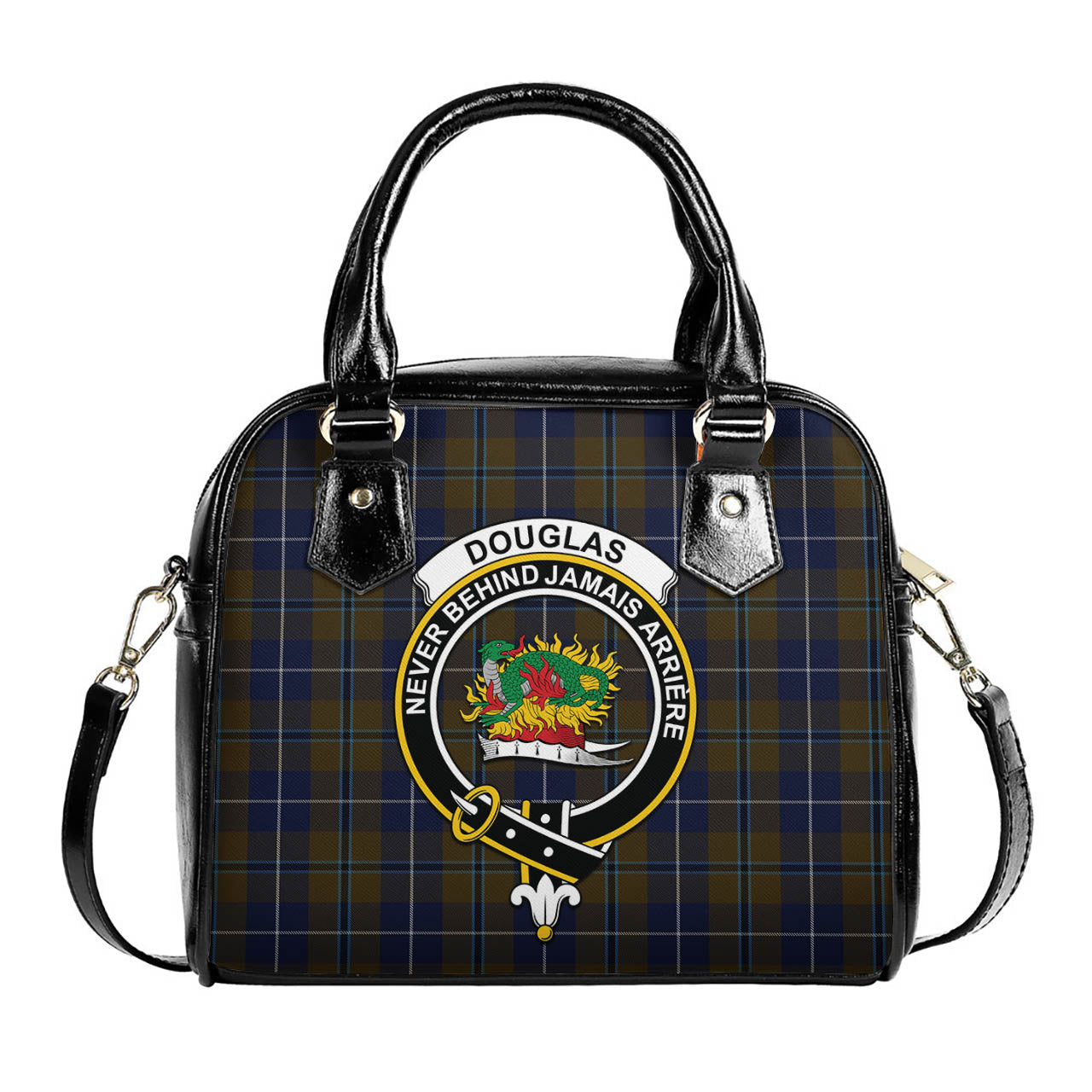 Douglas Brown Tartan Shoulder Handbags with Family Crest One Size 6*25*22 cm - Tartanvibesclothing