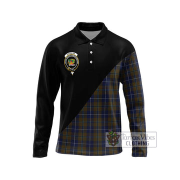 Douglas Brown Tartan Long Sleeve Polo Shirt with Family Crest and Military Logo Style