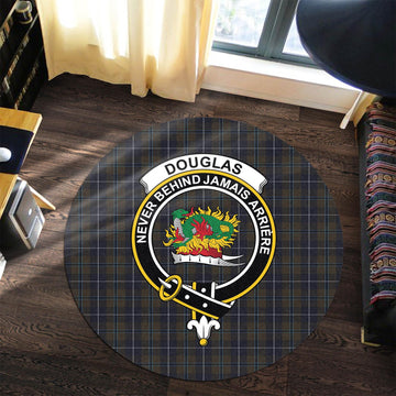 Douglas Brown Tartan Round Rug with Family Crest