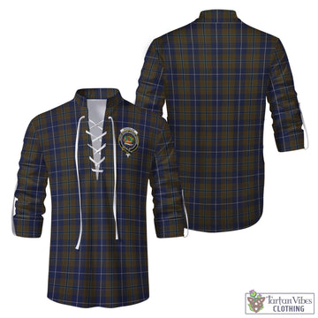 Douglas Brown Tartan Men's Scottish Traditional Jacobite Ghillie Kilt Shirt with Family Crest