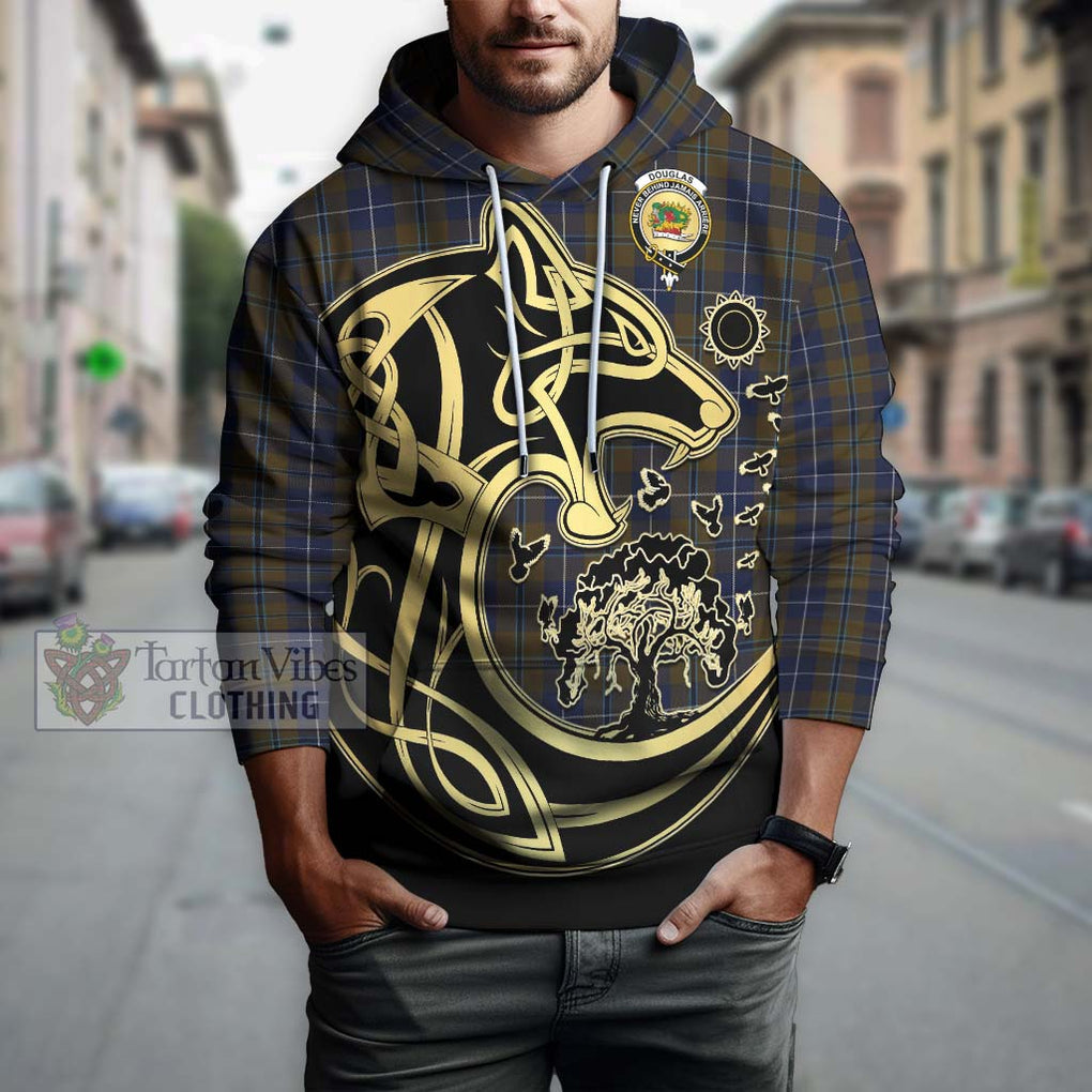 Douglas Brown Tartan Hoodie with Family Crest Celtic Wolf Style Zip Hoodie - Tartan Vibes Clothing