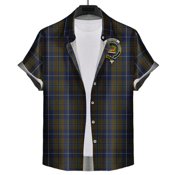 Douglas Brown Tartan Short Sleeve Button Down Shirt with Family Crest