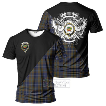 Douglas Brown Tartan T-Shirt with Family Crest and Military Logo Style