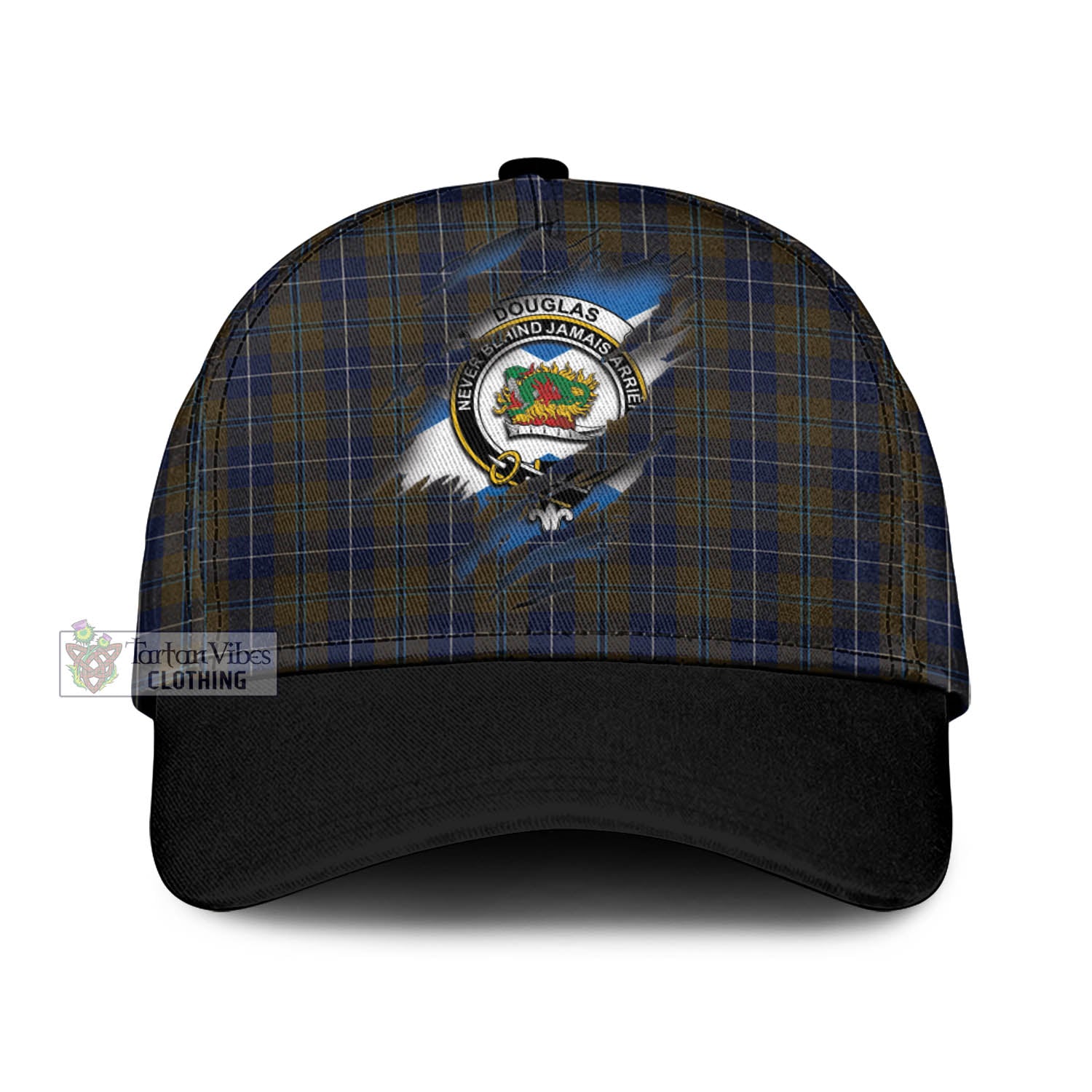 Tartan Vibes Clothing Douglas Brown Tartan Classic Cap with Family Crest In Me Style