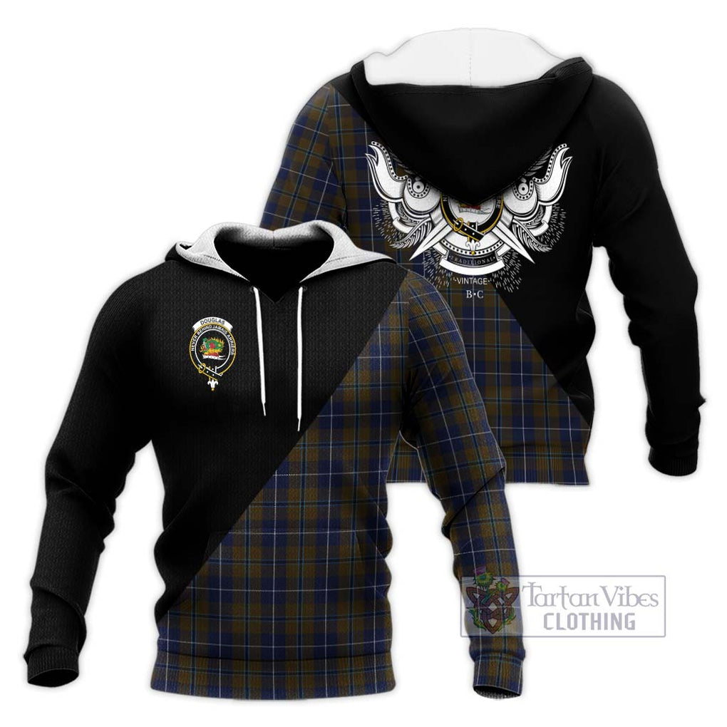 Douglas Brown Tartan Knitted Hoodie with Family Crest and Military Logo Style Unisex Knitted Pullover Hoodie - Tartanvibesclothing Shop