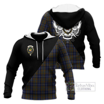 Douglas Brown Tartan Knitted Hoodie with Family Crest and Military Logo Style