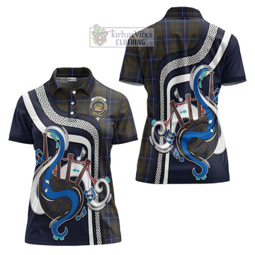 Douglas Brown Tartan Women's Polo Shirt with Epic Bagpipe Style