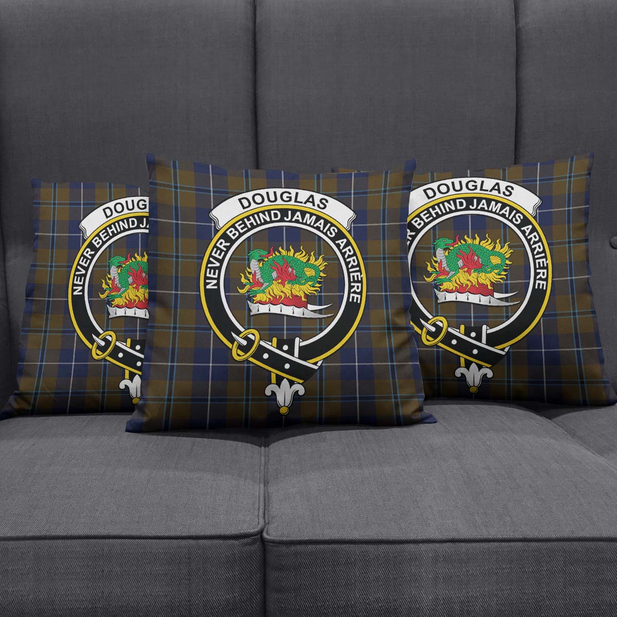 Douglas Brown Tartan Pillow Cover with Family Crest Square Pillow Cover - Tartanvibesclothing