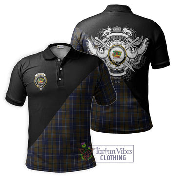 Douglas Brown Tartan Polo Shirt with Family Crest and Military Logo Style