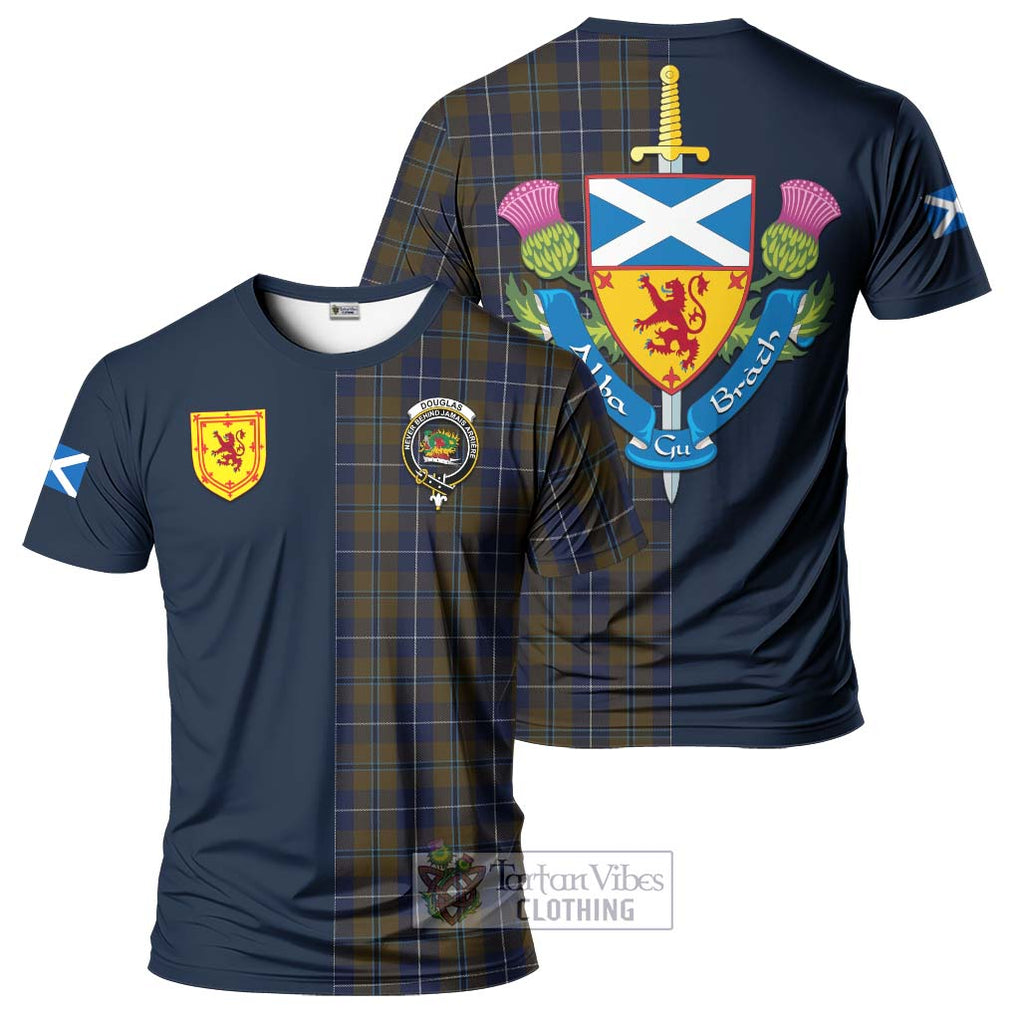 Tartan Vibes Clothing Douglas Brown Tartan T-Shirt Alba with Scottish Lion Royal Arm Half Style