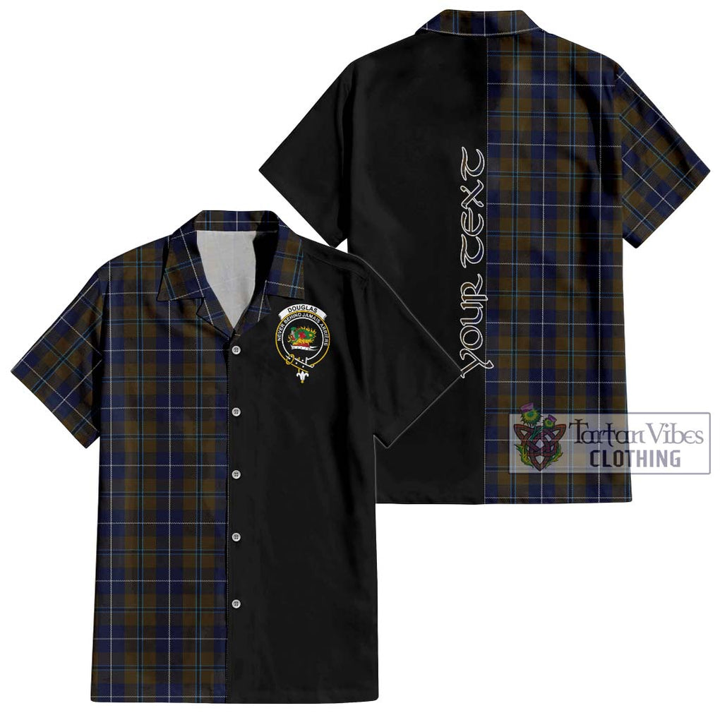 Douglas Brown Tartan Short Sleeve Button Shirt with Family Crest and Half Of Me Style Kid - Tartanvibesclothing Shop