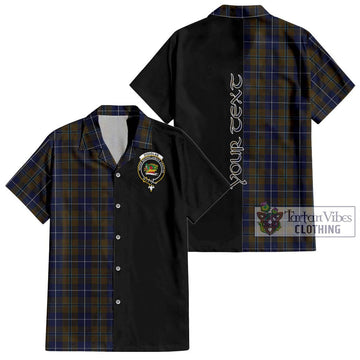 Douglas Brown Tartan Short Sleeve Button Shirt with Family Crest and Half Of Me Style