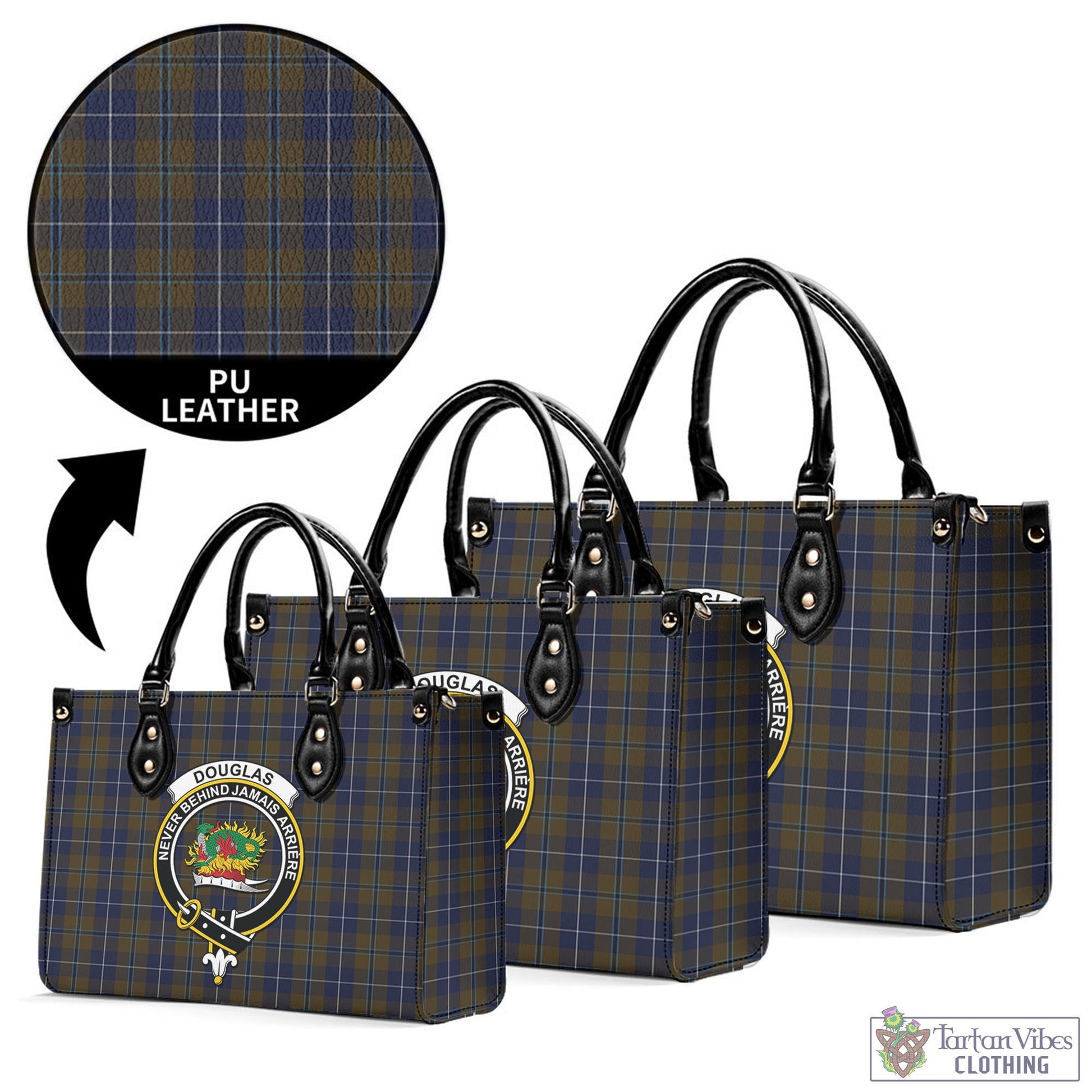 Tartan Vibes Clothing Douglas Brown Tartan Luxury Leather Handbags with Family Crest