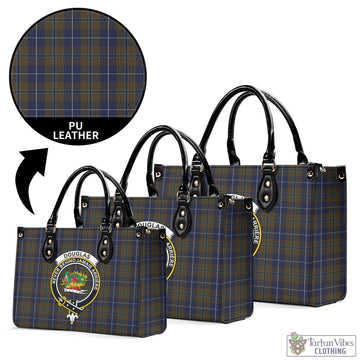 Douglas Brown Tartan Luxury Leather Handbags with Family Crest