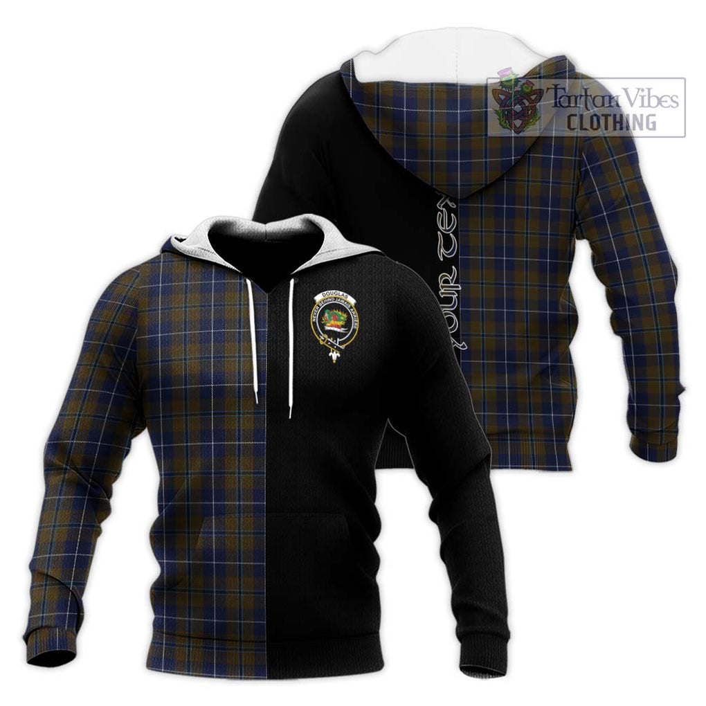 Douglas Brown Tartan Knitted Hoodie with Family Crest and Half Of Me Style Unisex Knitted Pullover Hoodie - Tartanvibesclothing Shop