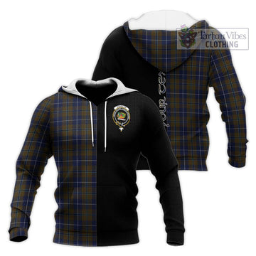 Douglas Brown Tartan Knitted Hoodie with Family Crest and Half Of Me Style