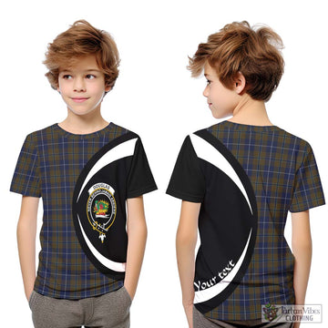 Douglas Brown Tartan Kid T-Shirt with Family Crest Circle Style