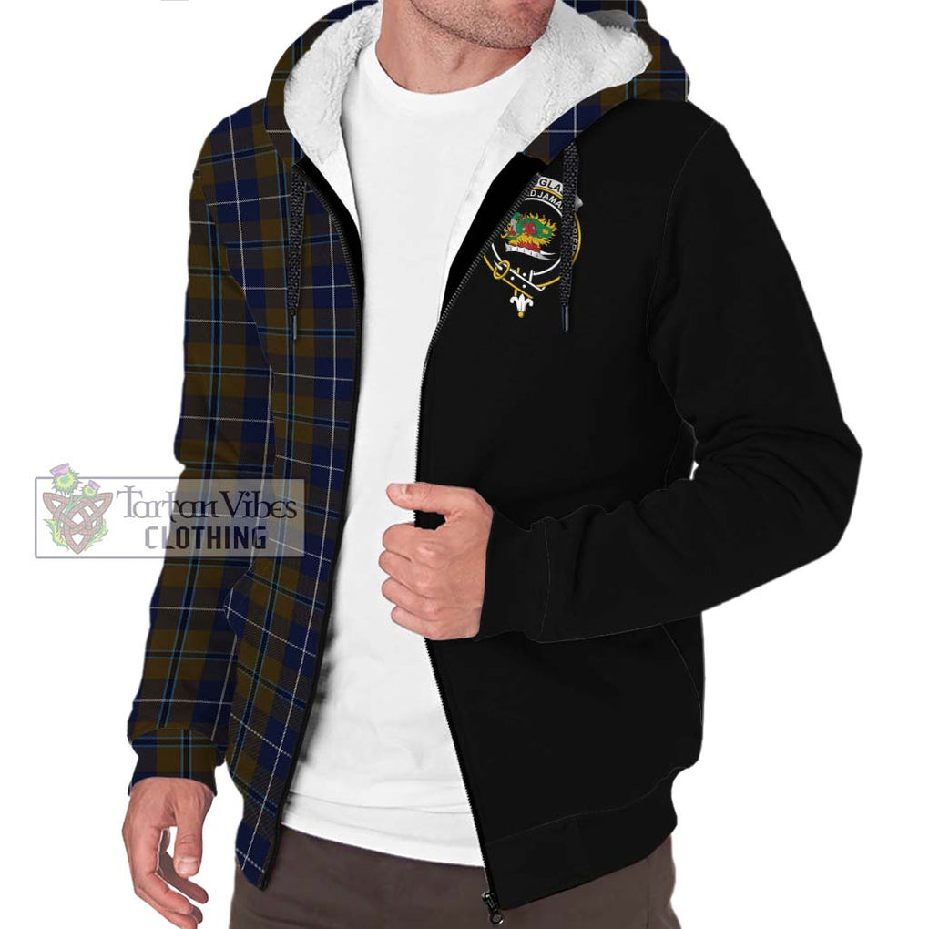 Douglas Brown Tartan Sherpa Hoodie with Family Crest and Half Of Me Style Unisex S - Tartanvibesclothing Shop