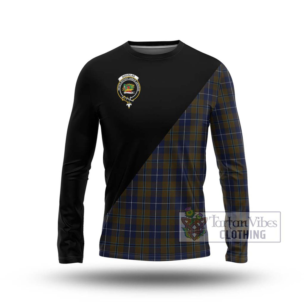 Douglas Brown Tartan Long Sleeve T-Shirt with Family Crest and Military Logo Style Unisex - Tartanvibesclothing Shop