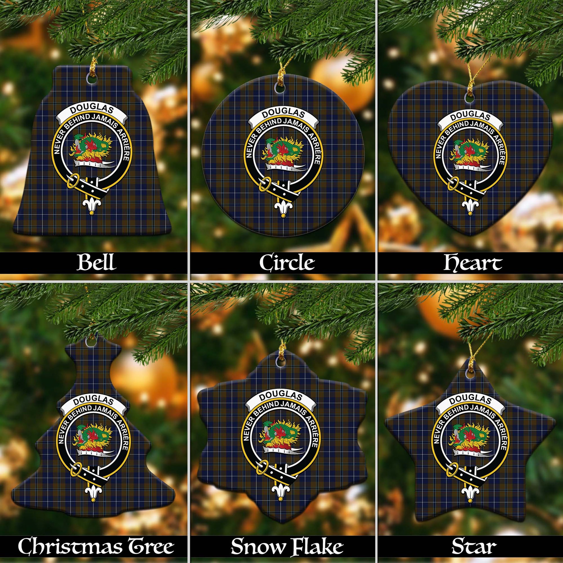 Douglas Brown Tartan Christmas Ornaments with Family Crest - Tartanvibesclothing