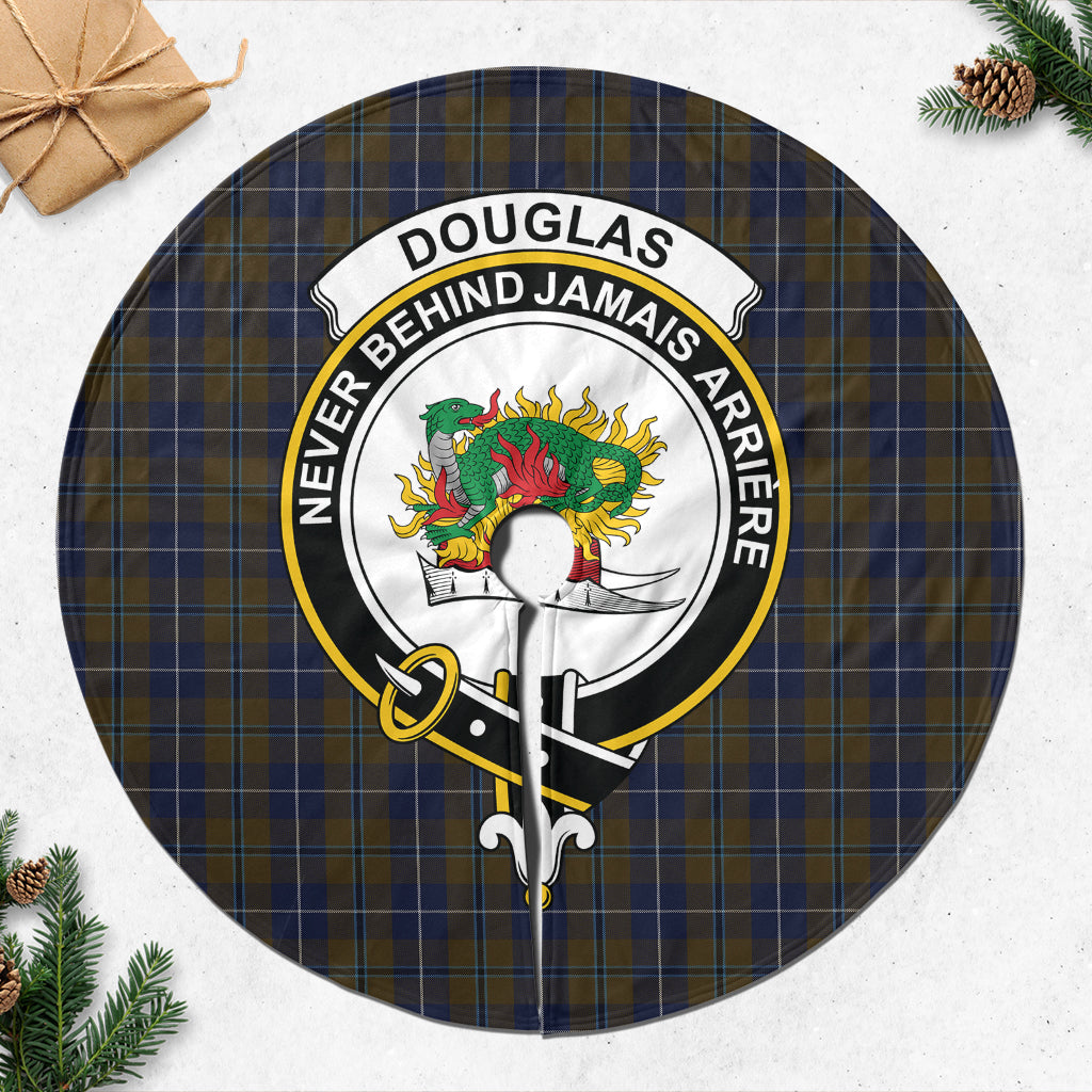 Douglas Brown Tartan Christmas Tree Skirt with Family Crest - Tartanvibesclothing