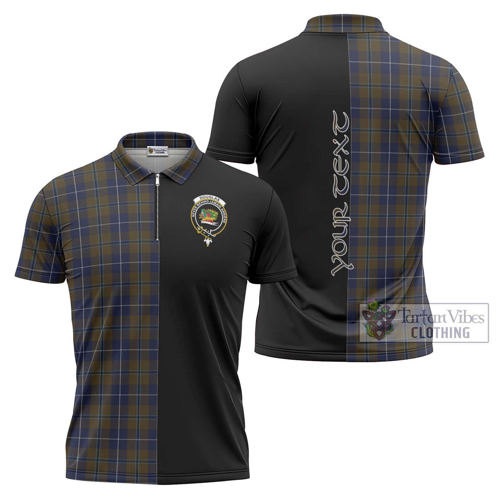 Douglas Brown Tartan Zipper Polo Shirt with Family Crest and Half Of Me Style Unisex - Tartanvibesclothing Shop