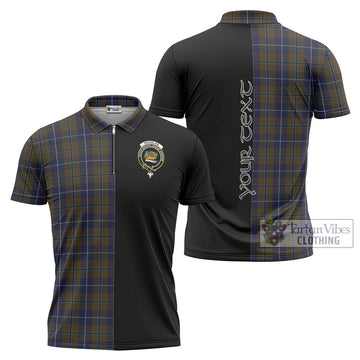 Douglas Brown Tartan Zipper Polo Shirt with Family Crest and Half Of Me Style