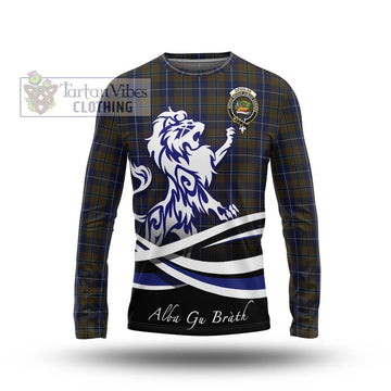 Douglas Brown Tartan Long Sleeve T-Shirt with Alba Gu Brath Regal Lion Emblem