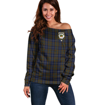 Douglas Brown Tartan Off Shoulder Women Sweater with Family Crest